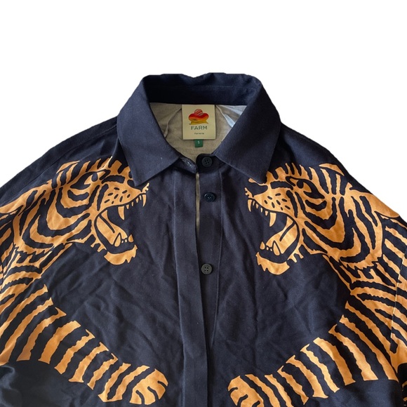 Farm Rio Tiger Button Up Shirt Black Long Sleeve Dress Shirt Size Small - Picture 6 of 11